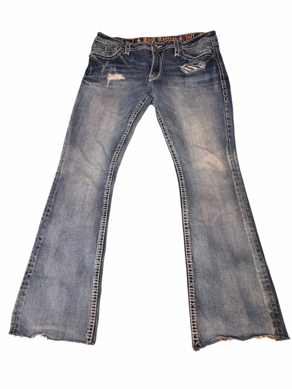 Rock Revival Evie Mid Rise Bootcut Distressed Stretch Bling Jeans Plus Size 34